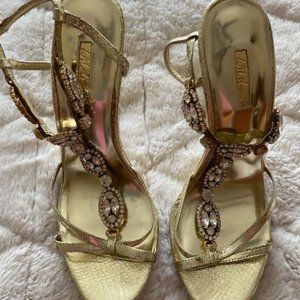 Wild Pair Gold Rhinestone T-Strap Heels